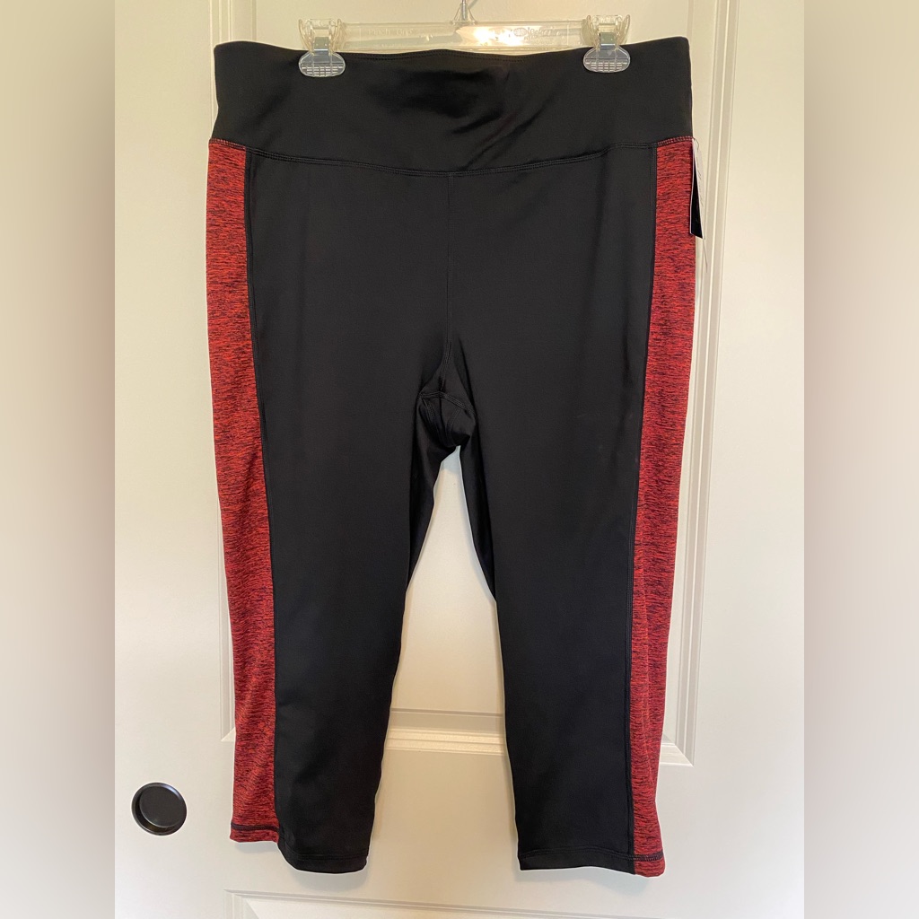 Ideology Womens Black Maroon Colorblocked Cropped Leggings Size 1x